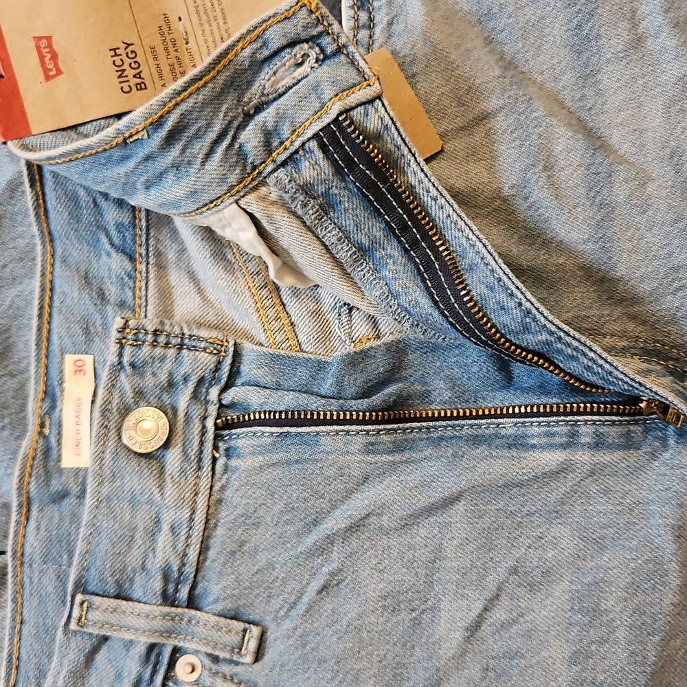 NEW! Levi's High Rise Cinch Baggy Jeans In Invested Indigo Size 30 - Picture 9 of 13